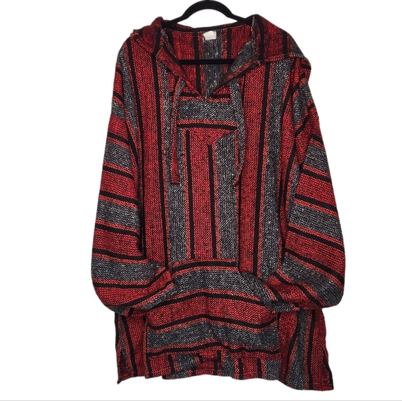 unbranded Other - Molina Baja Sweater Pullover Hoodie Woven Red Black Grey Made in Mexico XXL